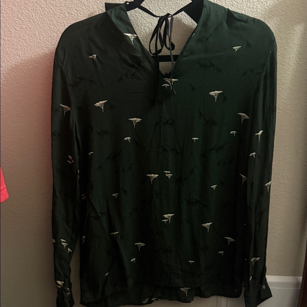 Zara Forest Green Patterned Button Down Shirt - image 2